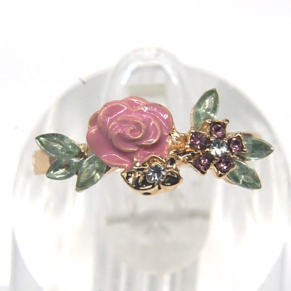 🎉HOST PICK🎉 Enameled Pink Rose Gold Ring with Rhinestones. - Picture 4 of 4
